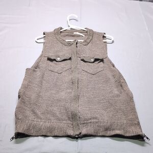 Free People Womens‎ Olive Tan Knit Vest Boho Full Zip Size S/P